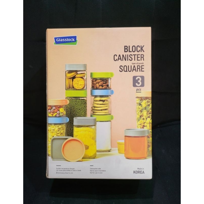 Glasslock Block Canister Square Set 3pcs Peach - Made in Korea - NEW ORIGINAL