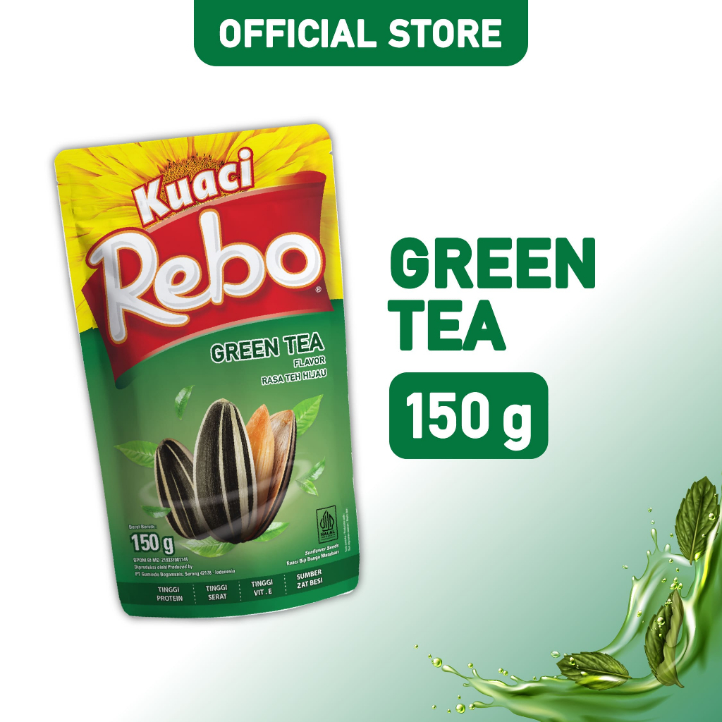 

Rebo Kuaci Rasa Green Tea 150 Gram - Cemilan Biji Bunga Matahari