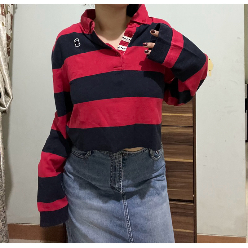 Polo crop lengan panjang wanita, re worked polo shirt