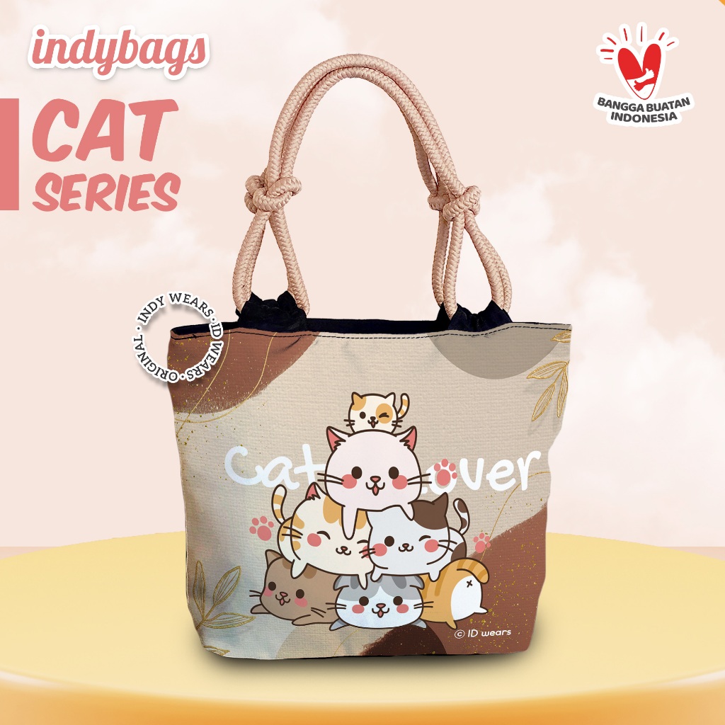 [CAT SERIES] Tas Totebag Tote Tali Sumbu Wanita Motif Printing Kartun Kucing Cat Kitten Lucu INDYBAG