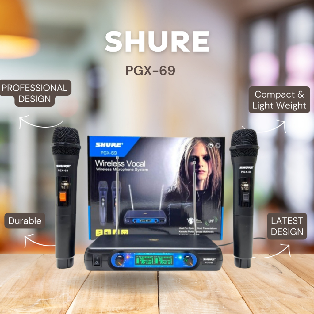 MIC WIRELESS SHURE PGX-69 / PGX 69 / PGX69 HANDHELD UHF FREQUENCY JARAK HINGGA 30 METER RESMI SHURE