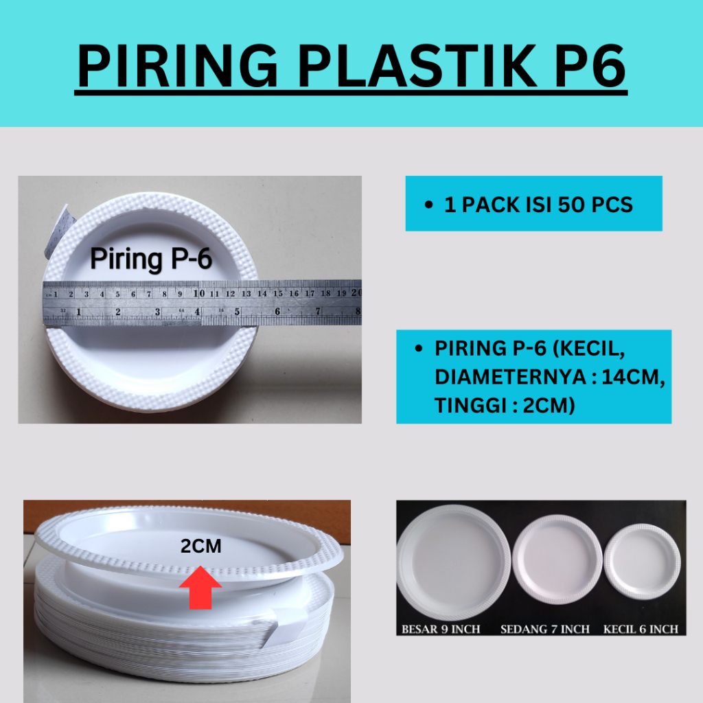 Piring Plastik Putih Susu P-6 (isi 50pcs) - Piring Plastik kecil - Piring kue