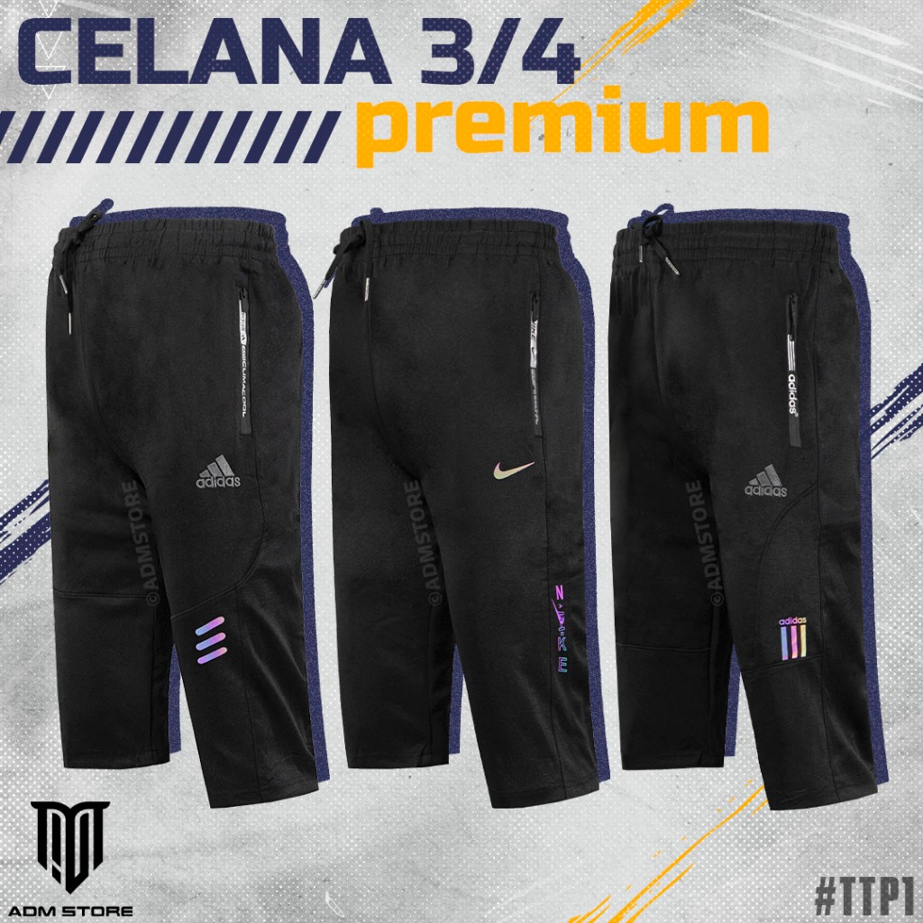 Celana Training 3/4 Pria Wanita Dewasa Bawahan Olahraga Badminton Sepeda Trening Pendek Bukan Jogger