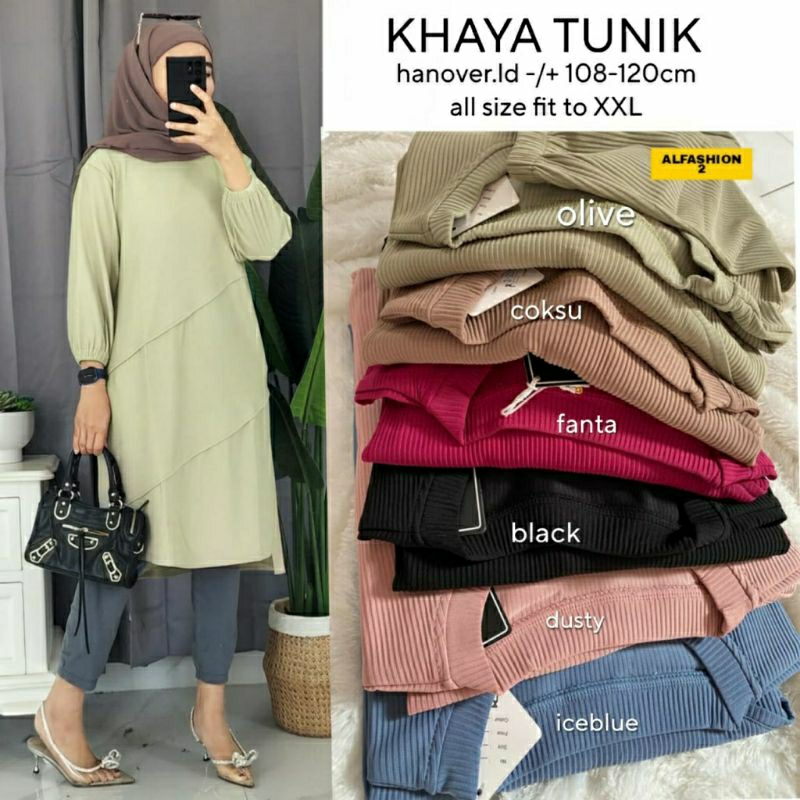 Khaya Tunik bahan kaos hanover import fit xxl ld 108-124 termurah terlaris kekinian ootd cantik modi