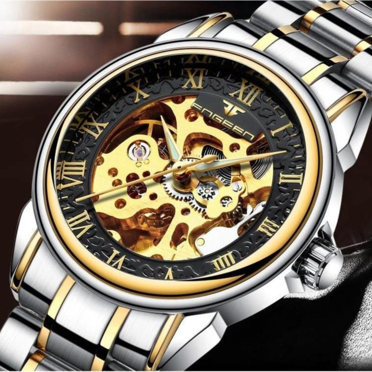PREMIUM FNGEEN 8866 Otomatis Jam Tangan Pria Anti Air Original 100% Luxury Stainless Steel Mekanis