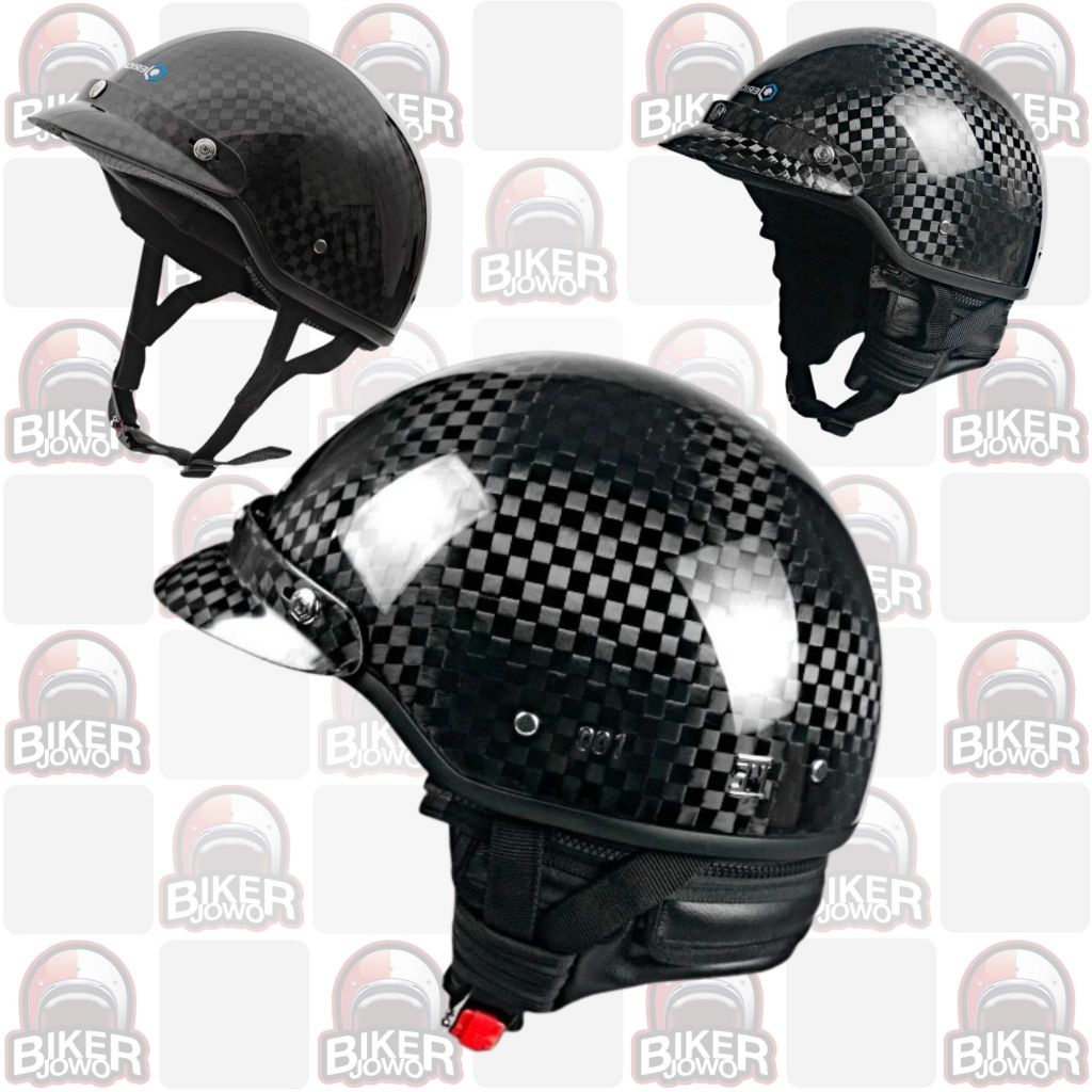 Jericho Sigma Carbon Retro Classic Harley Bagger Cruiser Style Open Face Helmet Jerico