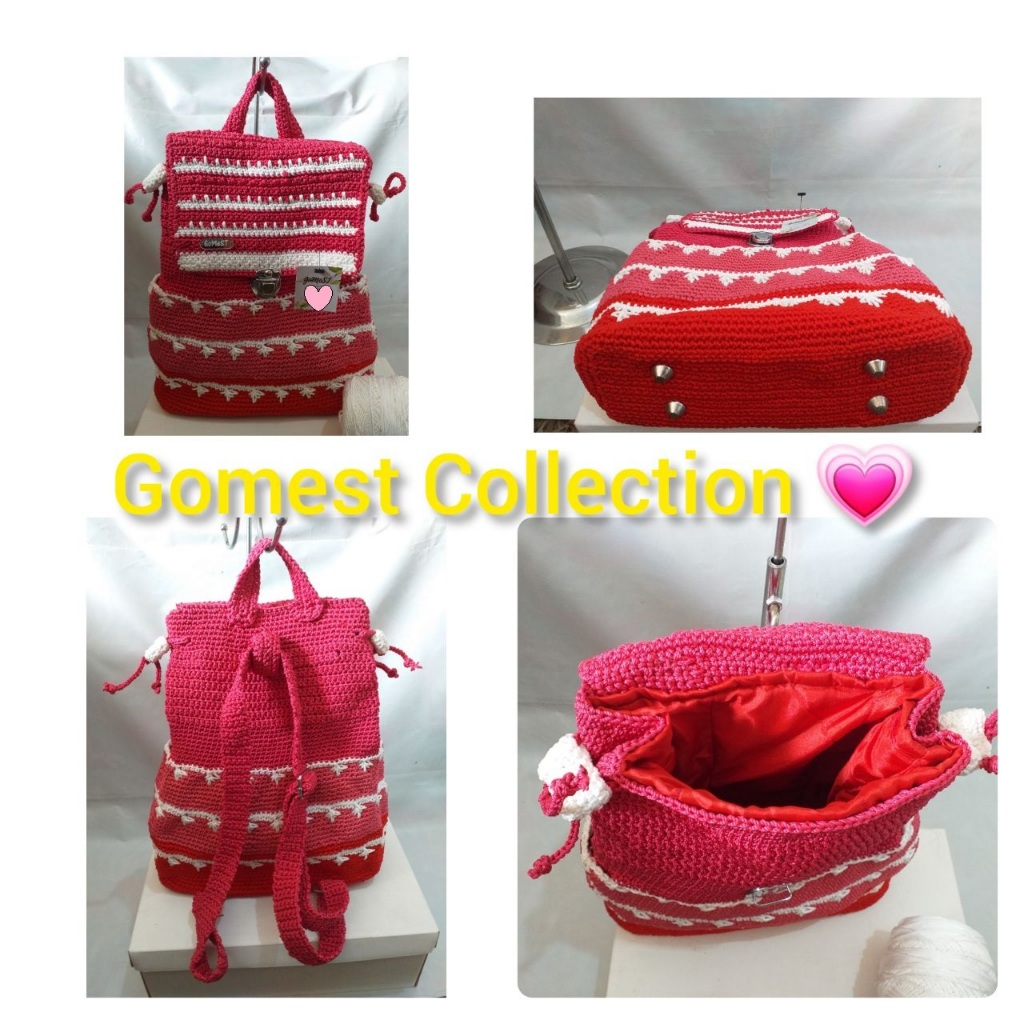 [GoMeST] Tas Rajut Ransel Wanita : Warna Pink Merah