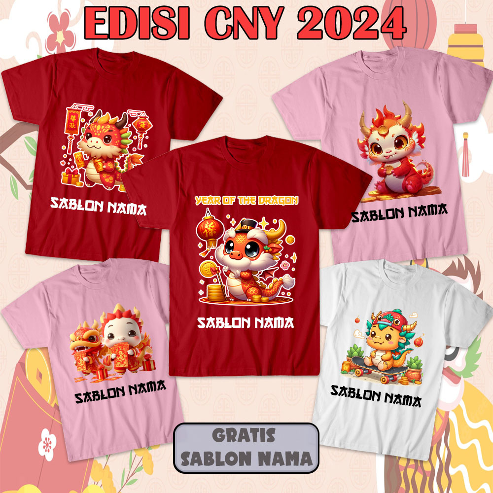 Baju Couple Keluarga Motif Imlek / Kaos Couple Anak Motif Imlek / Baju Santai Keluarga Motif Imlek