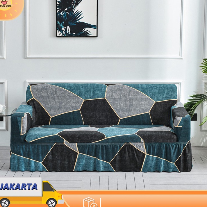 D2289 Sarung Sofa Rumbai Sarung Sofa Melar dengan RokPola Melar Bantal Penutup Tempat Tidur Sofa Ren