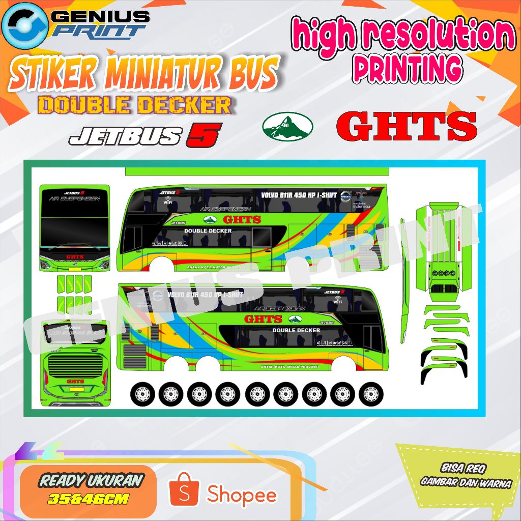 Stiker A3 Miniatur Bus Double Decker Jetbus 5 Livery GHTS | Rosalia Indah | Agra Mas | Sinar Jaya | 