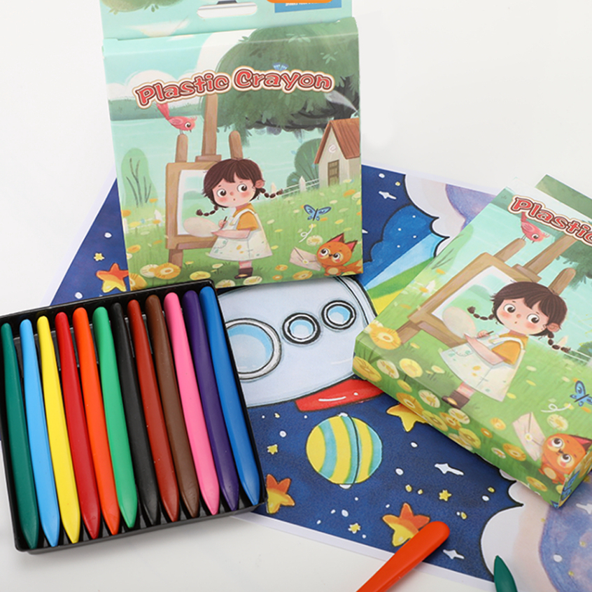 

Aimilo Crayon Set Krayon Plastik 12/24 Warna Cerah Bentuk Segitiga Ergonomis Tidak Beracun