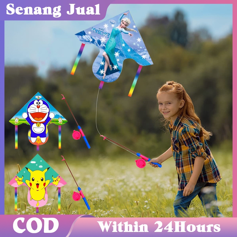 Layang Layang Karakter Besar Satu Set Dengan 80Cm Tongkat Joran Layang