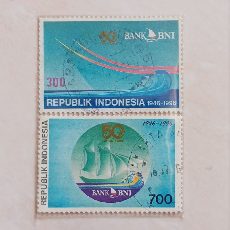 

(AC) Perangko Indonesia 1996 HUT Emas Bank BNI Set Lengkap 2pcs Used