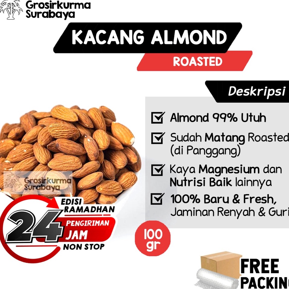 

lzReady Kacang Almond Kupas Panggang 1gr Jaminan Renyah Tanpa Kulit Untuk Snack Cemilan MPASI ASI Booster M77