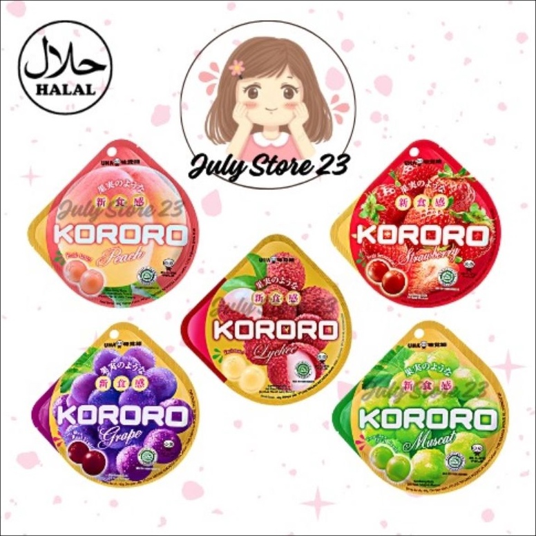 

Best Seller Permen KORORO UHA jelly candy Peach Strawberry Grape Muscat Lychee 4g Z75