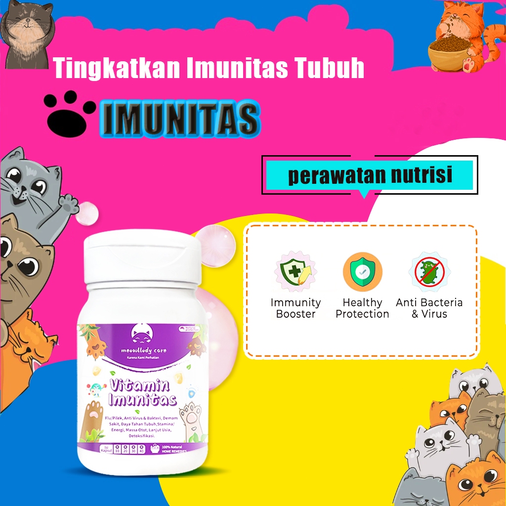 Vitamin Kucing 1Kaps IMUNITAS untuk Daya Tahan Tubuh Obat Anti Sakit Flu Pilek Berat Bersin Ingusan 
