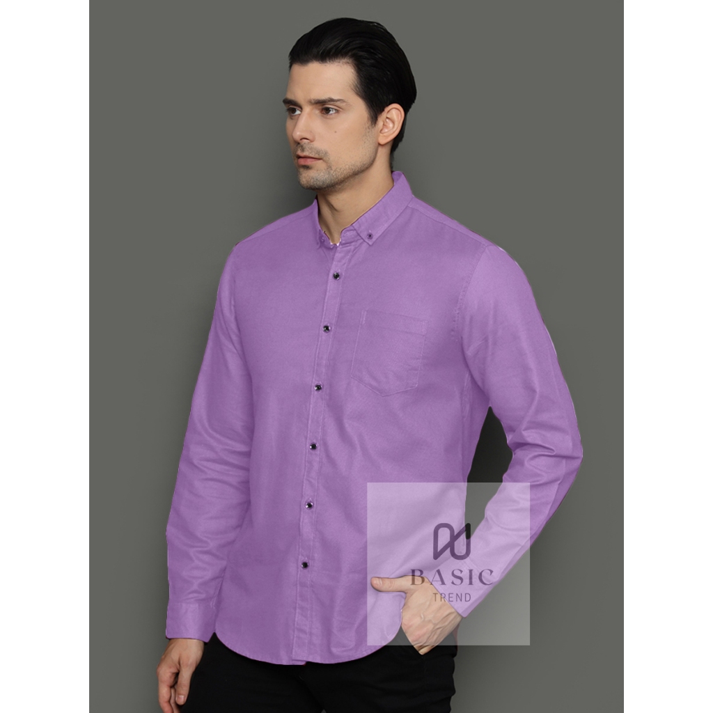 Kemeja Polos Pria Lengan Panjang  Lilac Ungu Basic Atasan Slimfit Baju Kemeja Kerja Pria