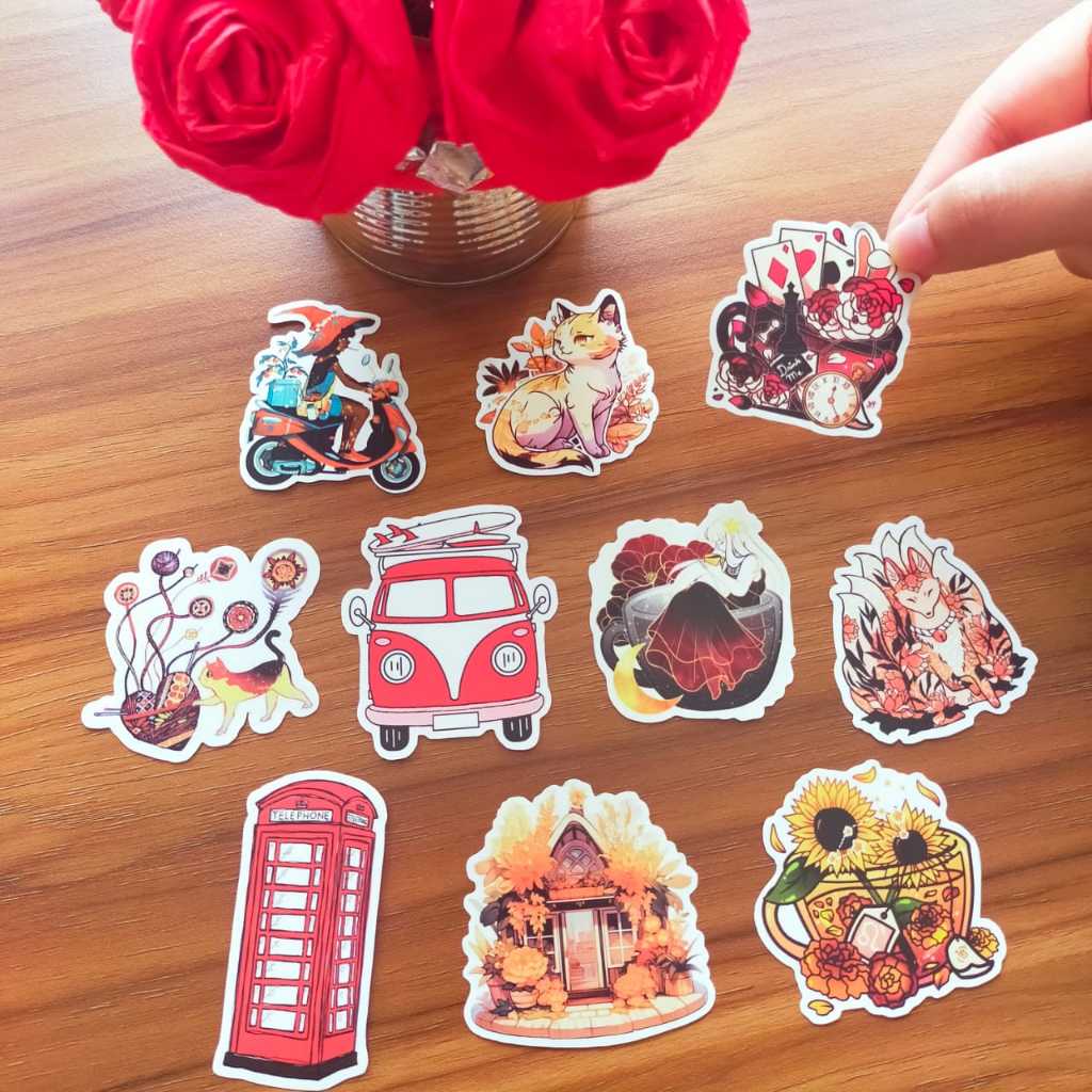 

STIKER JURNAL RED ORANGE CARD VESPA VAN CAT WOLF SUNFLOWER MERAH ORANYE VIBES TELEPHONE UK VINTAGE AESTHETIC STICKER VINYL STIKER ANAK