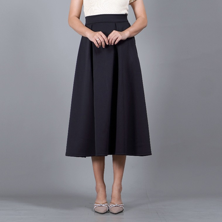 Okechuku REBECA Rok Hitam Polos Midi Skirt Rok Korean Style - HITAM