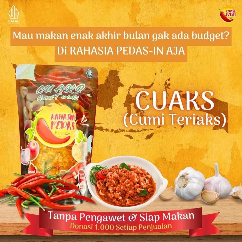 

Rahasia Pedas Sambal Sambel Cumi Teriaks Cuaks Asin Lauk Makan Pedas Enak Halal Original Pouch 250gr