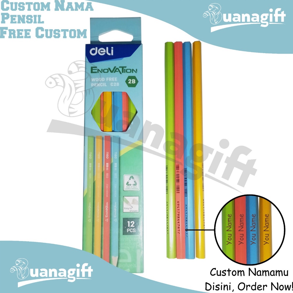 

ART C49E Deli Enovation Wood Free Pencil Custom Nama Pensil 2B Isi 12 Ramah Lingkungan EC28 Buanagift