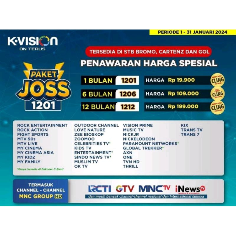 K-Vision Paket Joss Bromo Cartenz Gol 30 Hari