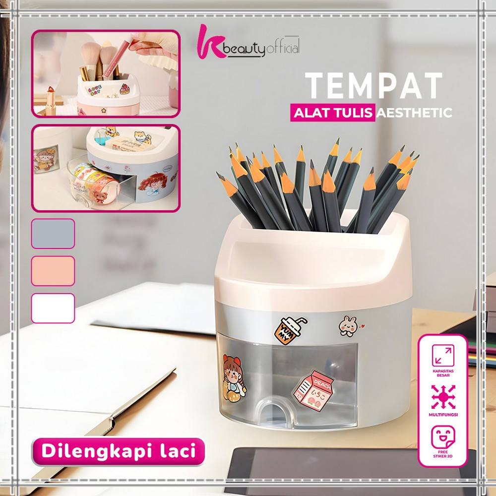 

KB-C970 Tempat Pena dengan Laci Desk Storage Organizer Tempat Alat Tulis Aesthetic Lucu / Pen Holder Kotak Penyimpanan Pulpen Brush Makeup Multifungsi / Kotak Pensil Rak Kosmetik Import