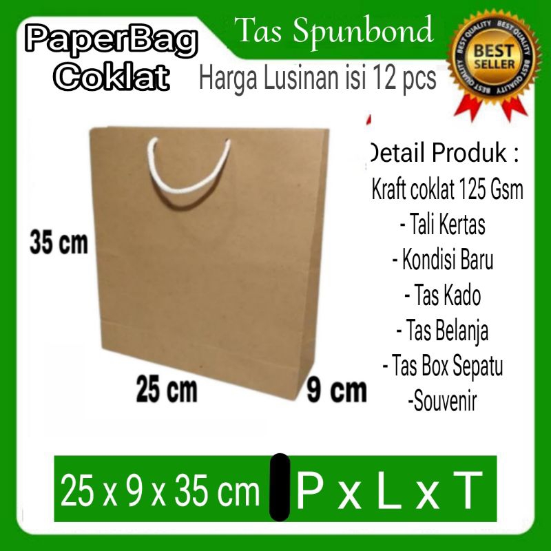 

(12pcs) Paper Bag Coklat Polos Size L:25x9x35 cm