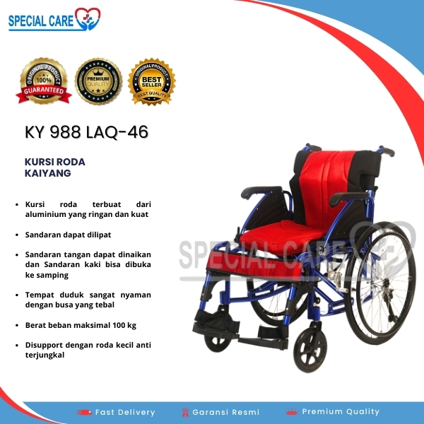 KAIYANG KY988LAQ-46 - Kursi Roda Aluminium Ringan Kuat Lipat Portable Traveling Dewasa Lansia