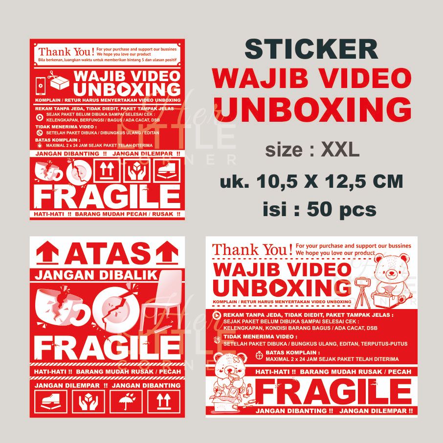 

STICKER WAJIB VIDEO UNBOXING - ukuran 107 x 125 mm (XXL) isi 50