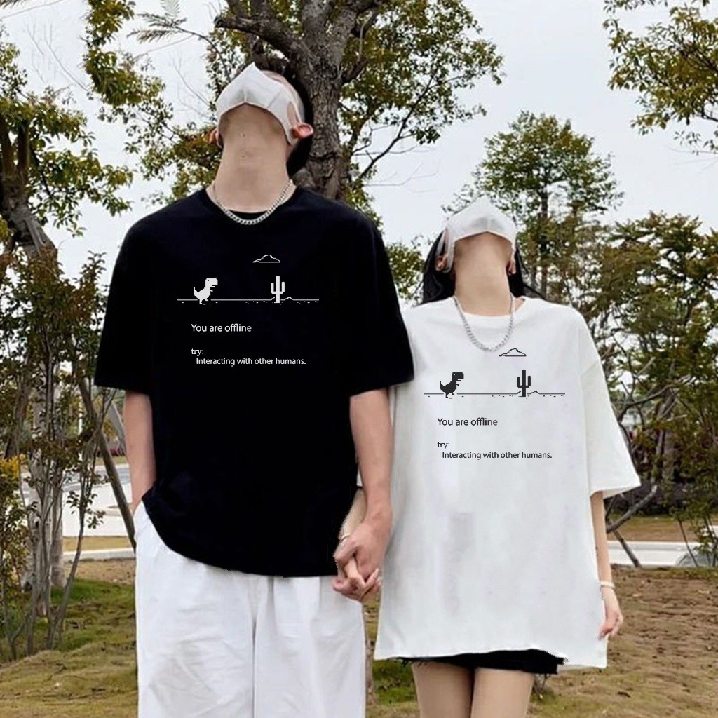 Kaos Couple/Pasangan Lucu dan Aesthetic INTERNET DINO OFFLINE