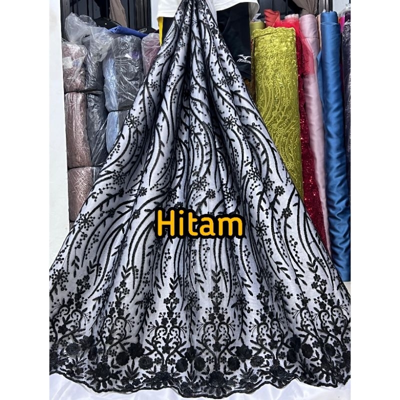 Promo Termurah KAIN TILE AKAR GLITER MUTIARA // TILE BORDIR PINGGIRAN ATAS BAWAH // BROKAT KEBAYA