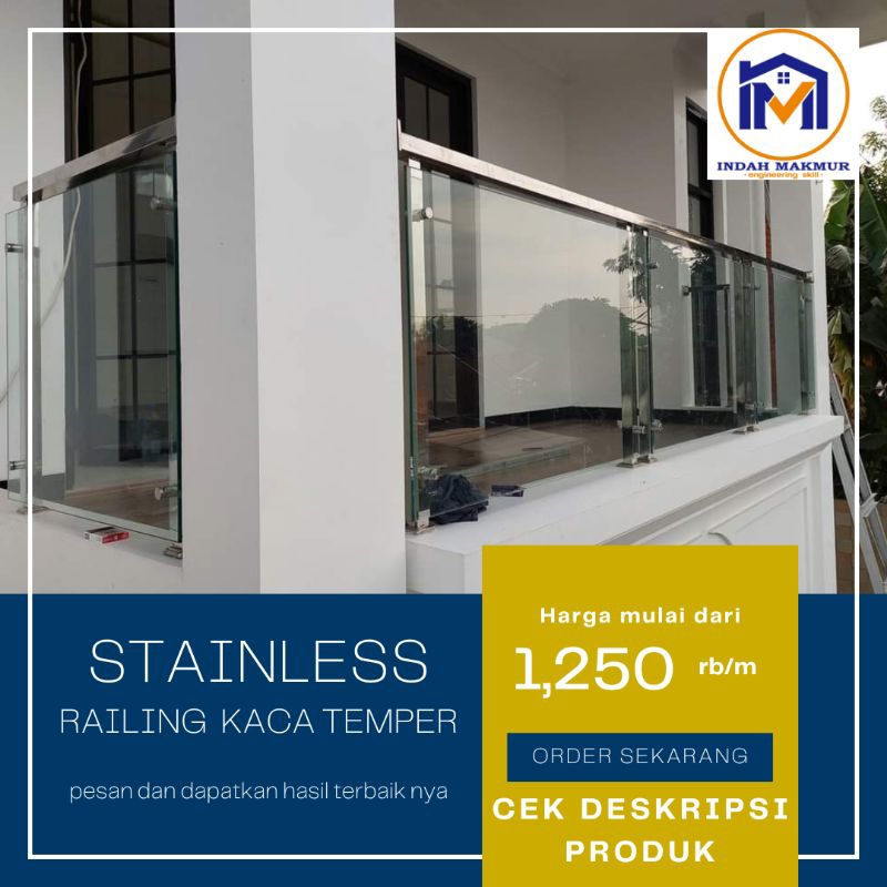 Pagar balkon / railing kaca temper 8 mm