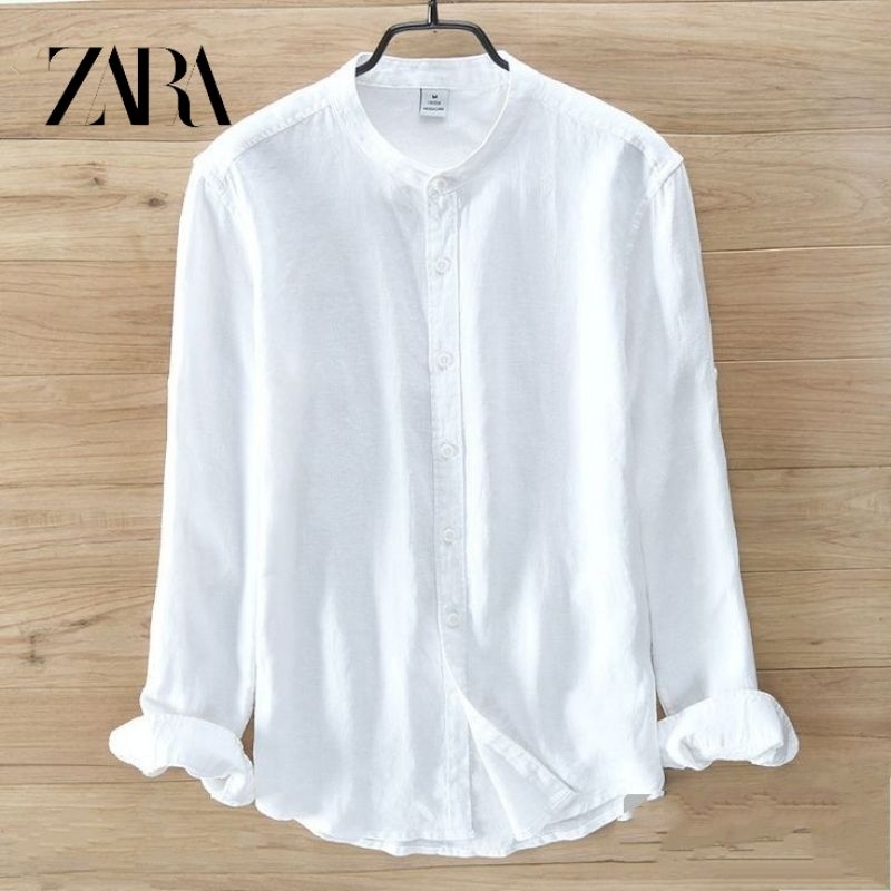 ZARA Putih Kemeja Pria Sanghai Polos Slimfit//Kemeja Pria Sanghai Polos Lengan Panjang