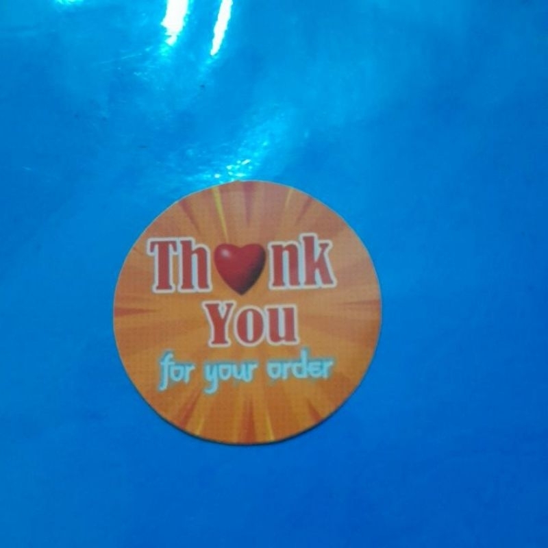 

Stiker Thank You Bulat Warna Orange Ukuran 5 cm Rp. 100/pcs Minimal 100 pcs