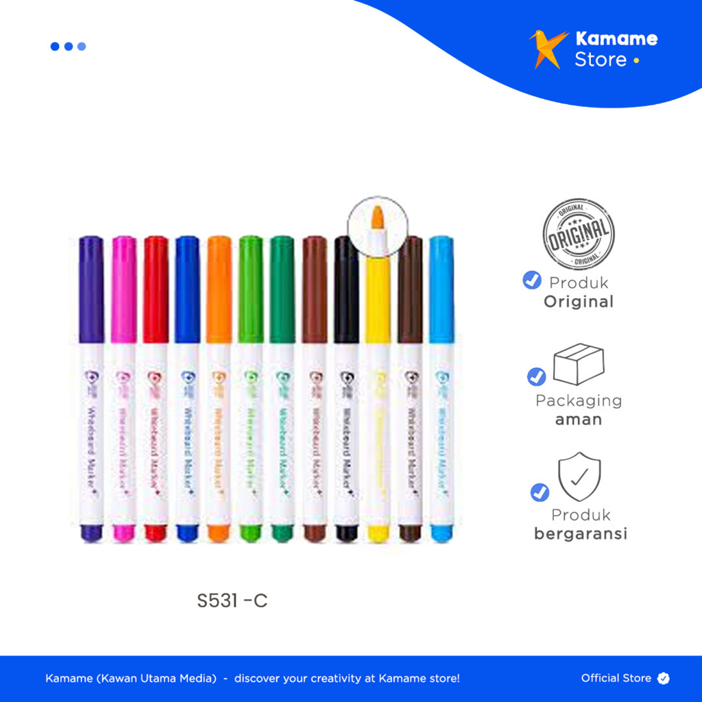 

Deli Whiteboard Marker - Spidol Warna 12 pcs Bahan Antibiotik Tidak Beracun S531 - Kamame