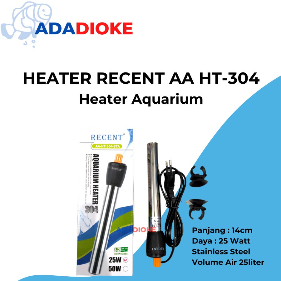 Heater Aquarium 25 Watt RECENT Stainless AA-HT-304 25 Watt