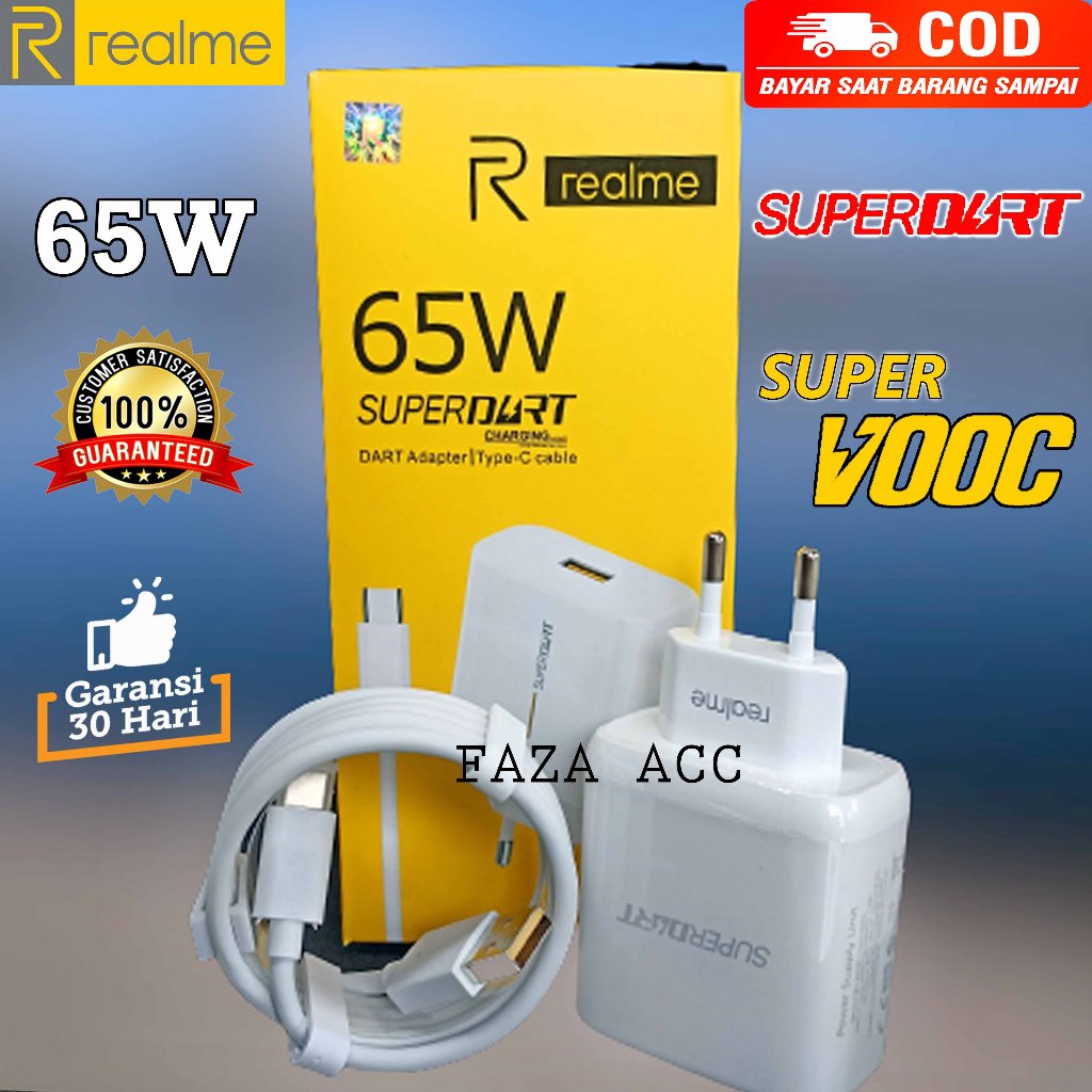 CHARGER REALME ORIGINAL ASLI 100% 65 WATT SUPER DART / VOOC / FLASH CHARGE REALME 8 / 9 PRO / SUPER 