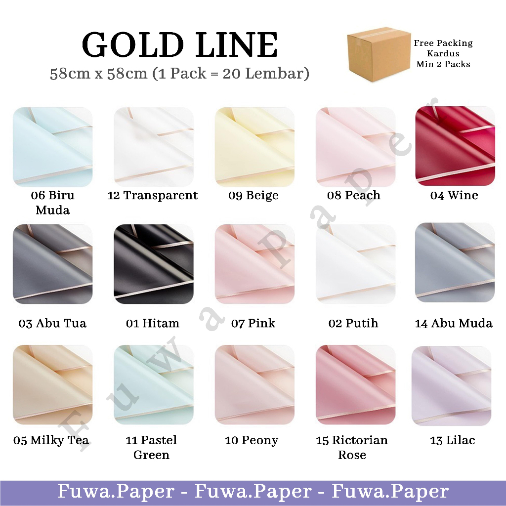 

(20 LEMBAR) Gold Line Kertas Bunga Tahan Air - Lis emas Flower Wrapping Paper Waterproof Korean Wrapping Kertas Buket Bunga Perlengkapan Florist Cellophane FUWA FLOWER PAPER WRAPPING