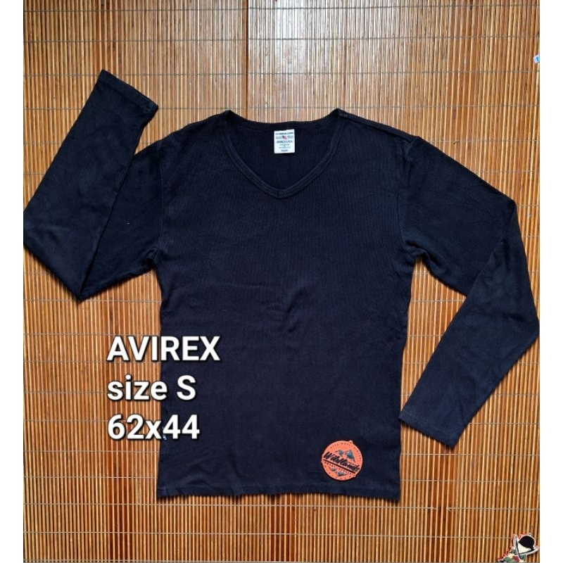 Baju Kaos AVIREX Vneck Tshirt Hitam Lengan Panjang