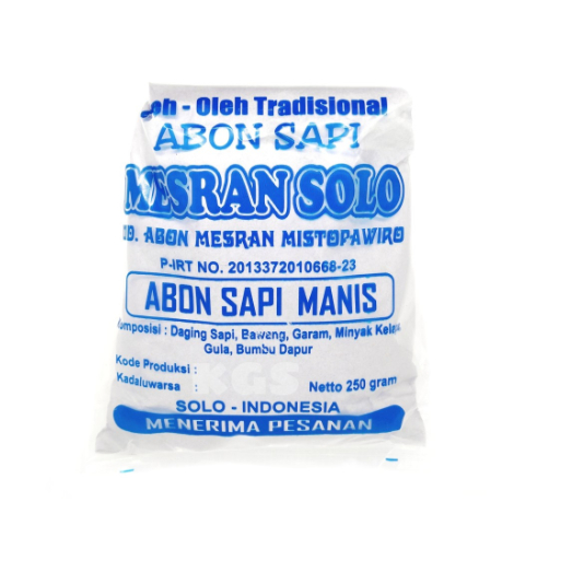 

ABON SAPI/DAGING SAPI SUWIR "MESRAN" 250 GR MANIS PEDAS KHAS SOLO