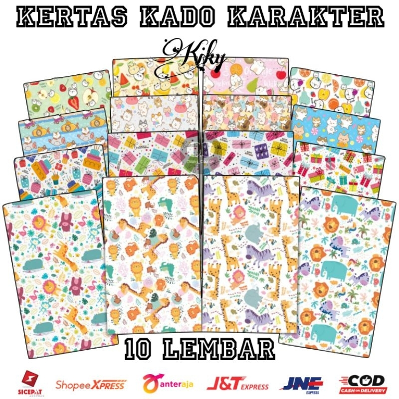 

KERTAS KADO ISI 10 MERK KYKY kualitas bagus tebal tidak mudah sibek warna cerah