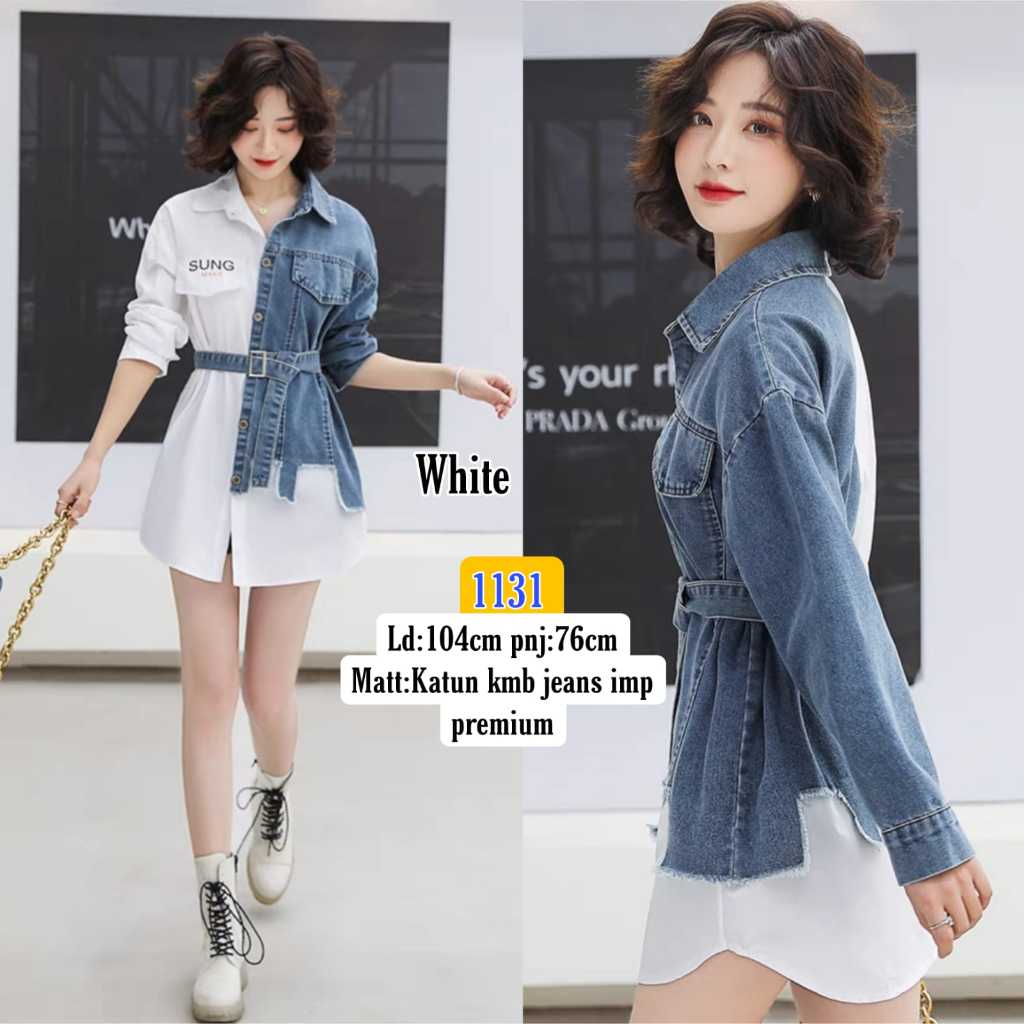 Tunic Kemeja Kombi Jeans 1131/ Tunik Kemeja Wanita Korea / Tunic Impor / Kemeja Tunik Import Korea