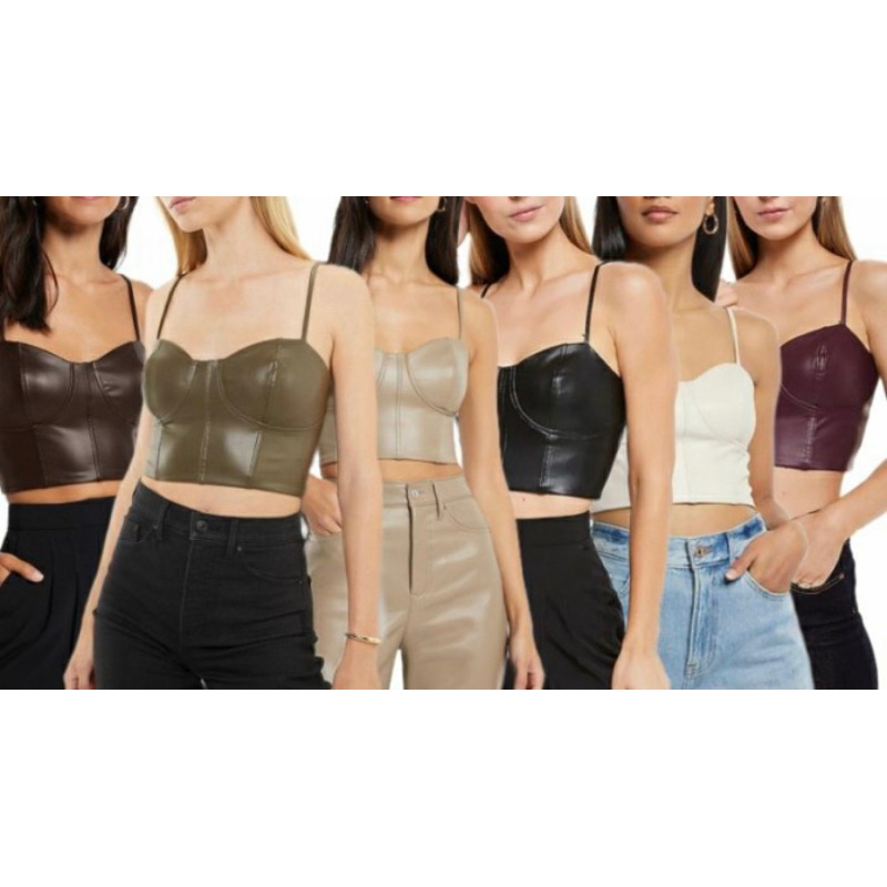 Express body contour faux leather corset cropped top