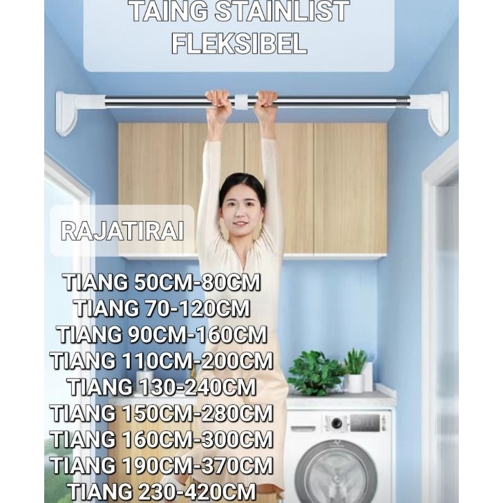 TIANG PIPA STAINLIST jemuran 5CM42CM FLEKSIBEL tanpa pakuTIANG KAMAR MANDITIANG PIPA TONGKAT KOLONG 