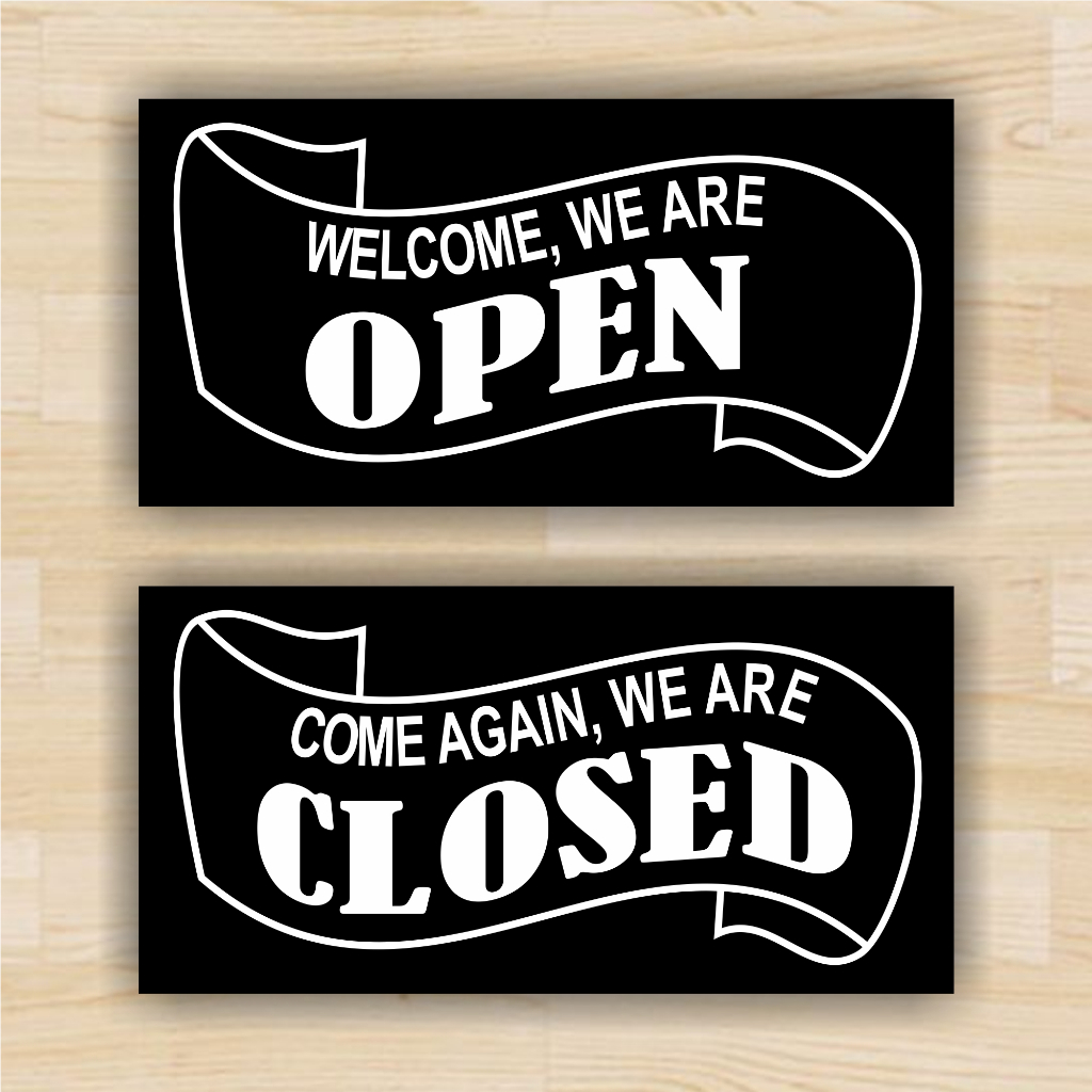 Papan Open Close Sign Pintu Bolak Balik Toko Cafe Gantungan Tulisan Kayu Open Closed Kafe Hitam