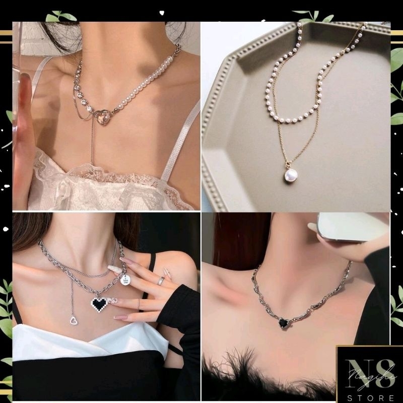 Kalung Korea Sweet Simple / Kalung Mutiara Korea / Love Necklace / Kalung Import Cantik