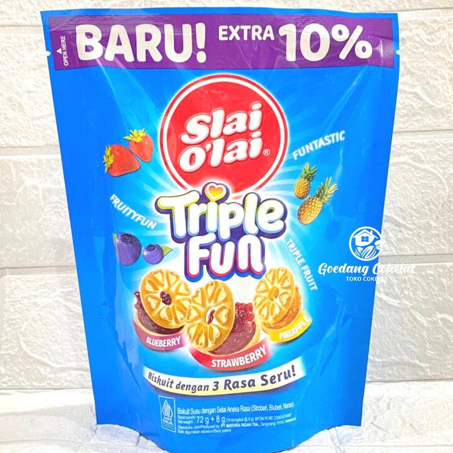 

KLYY1789 STOK SIAP COD Slai Olai Triple Fun Strawberry Blueberry Pineapple Nanas Kemasan Pouch Isi 1pcs x 8gr 8gr