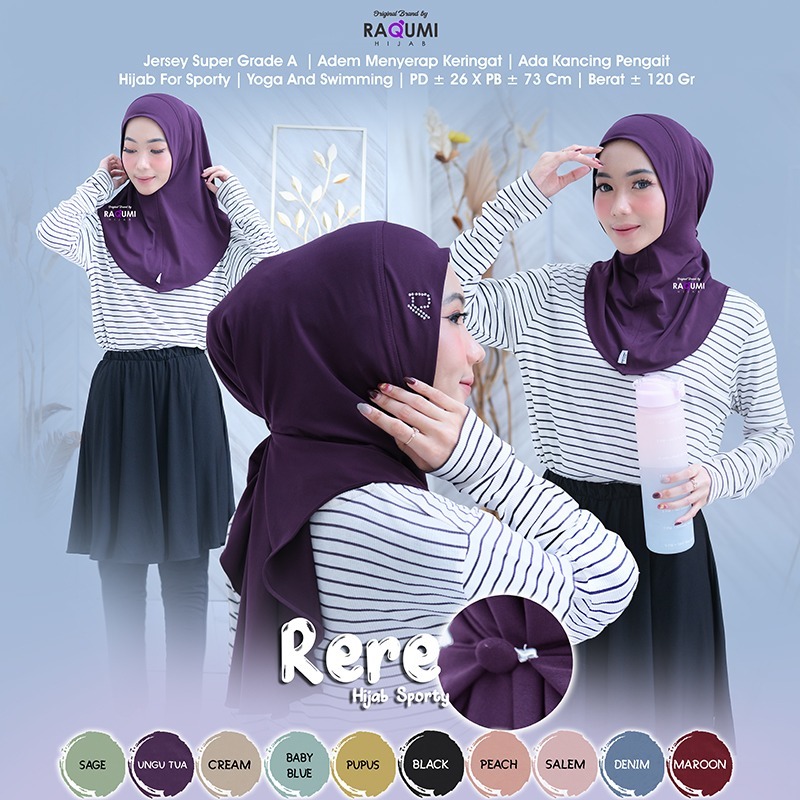 Rere hijab Sporty Original Raqumi Hijab wanita Jersey Super Hijab Instan Raqumi