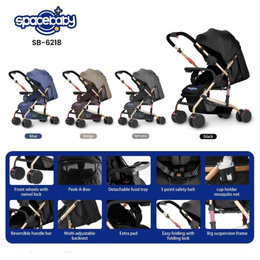 Stroller Spacebaby SB-6218 Stir Bolak Balik Kereta Dorong Bayi - READY MANADO